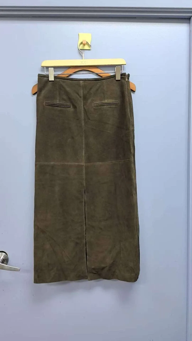 XL Olive Green/brown lamb Leather Skirt