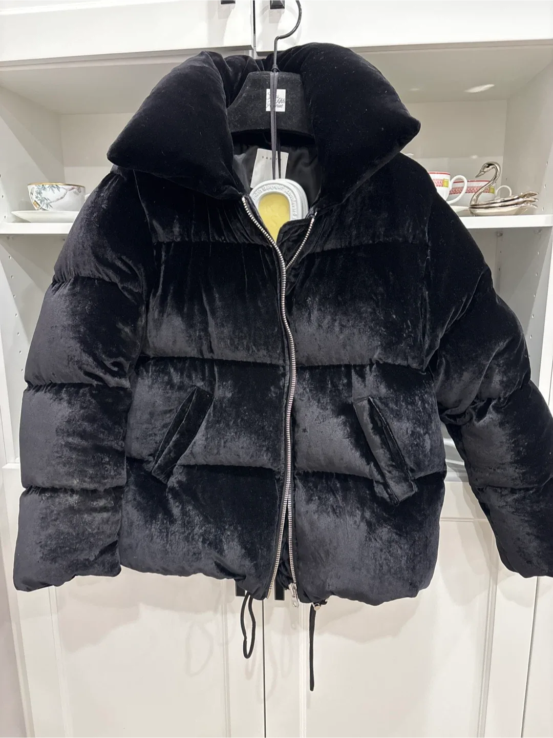 Sandro Black Velvet Puffer Jacket size38