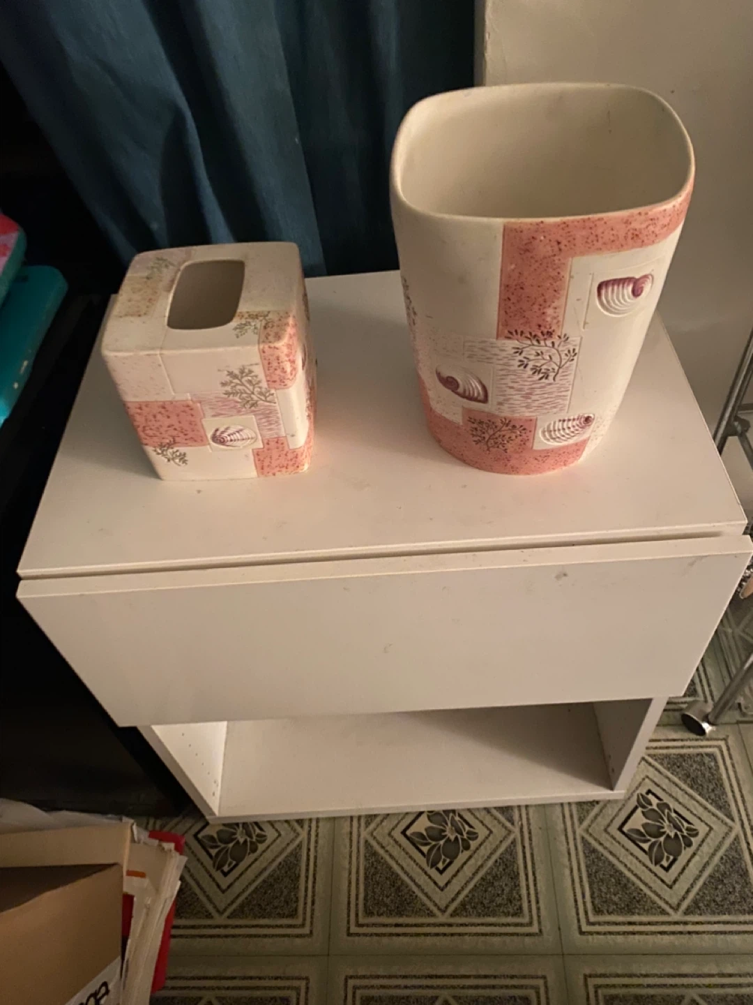Vintage Tissue Box Cover and Wastebasket Set