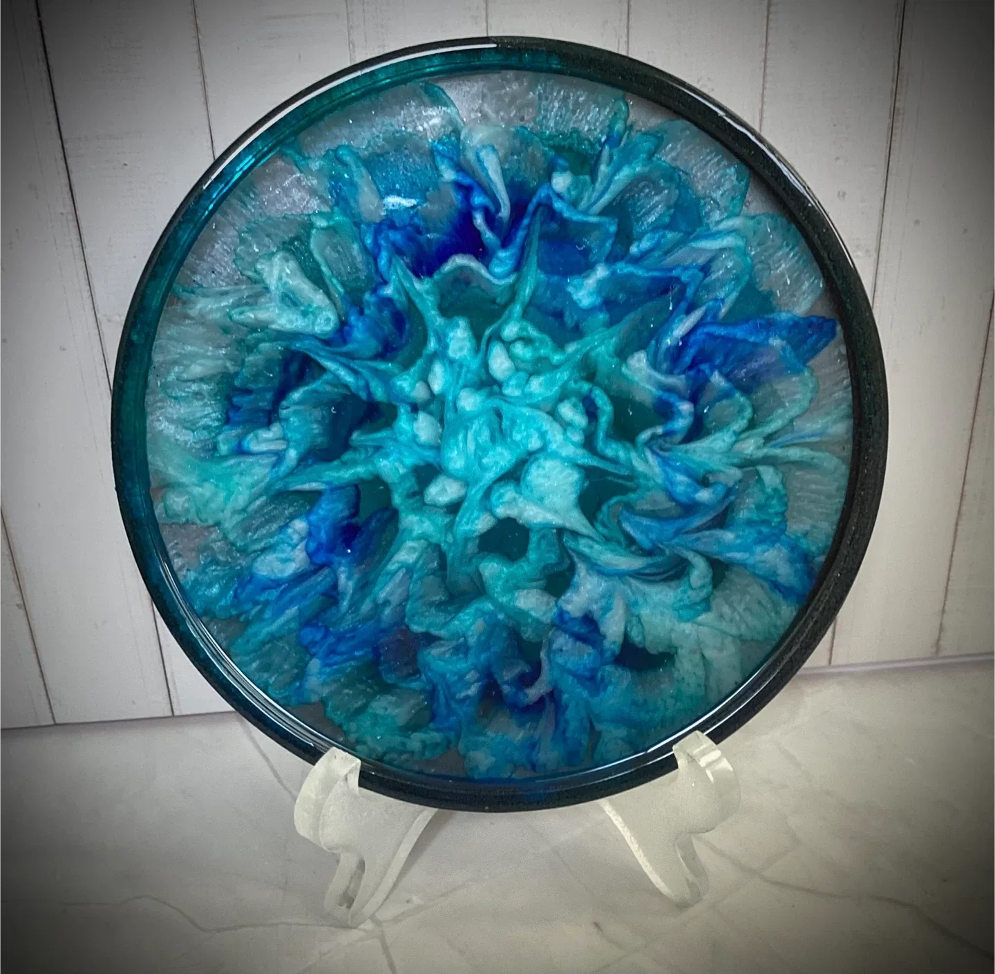 Handmade Resin Art Tray - Blue & White