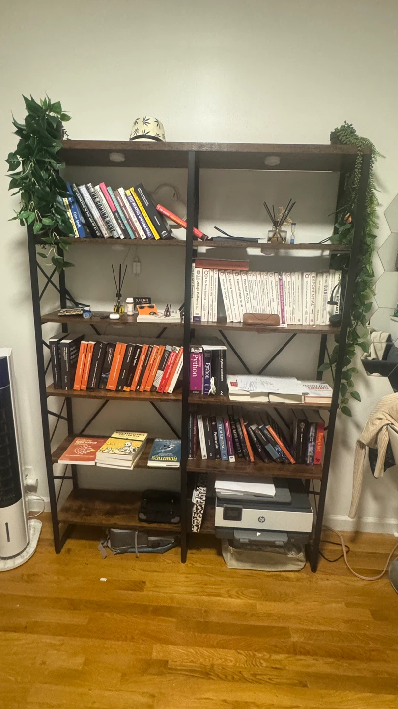 Tall Bookshelf with Dark Brown Shelves
