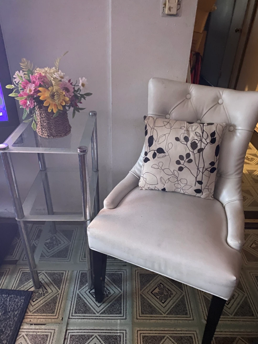White Leather High Back Accent Chair