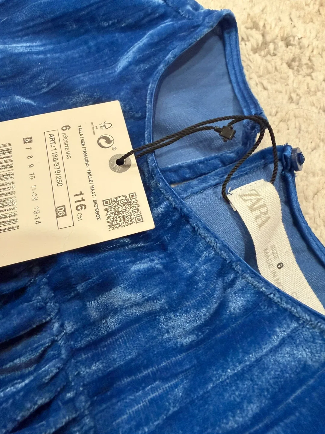 New Zara Blue Velvet Dress - Size 6 image indicator(4)