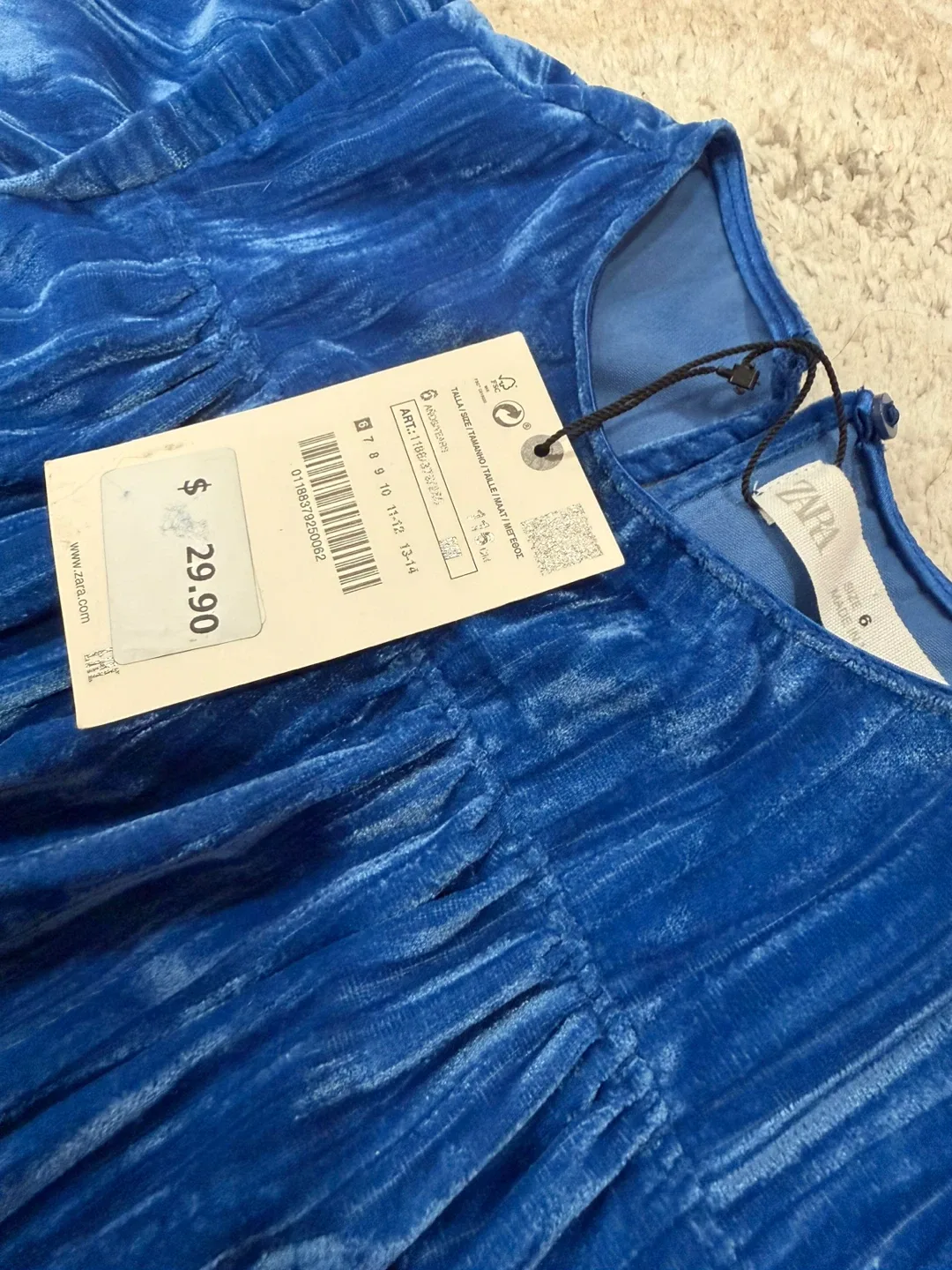 New Zara Blue Velvet Dress - Size 6 image indicator(3)