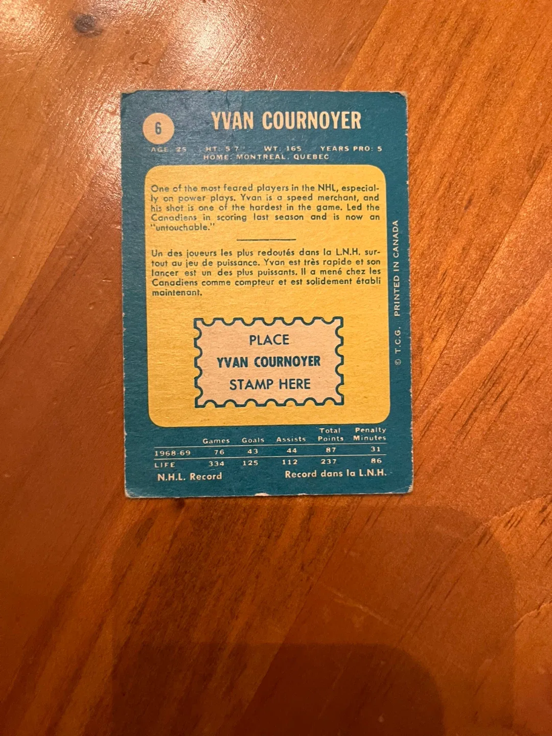1969-70 Topps Yvan Cournoyer Montreal Canadiens #6 image indicator(2)