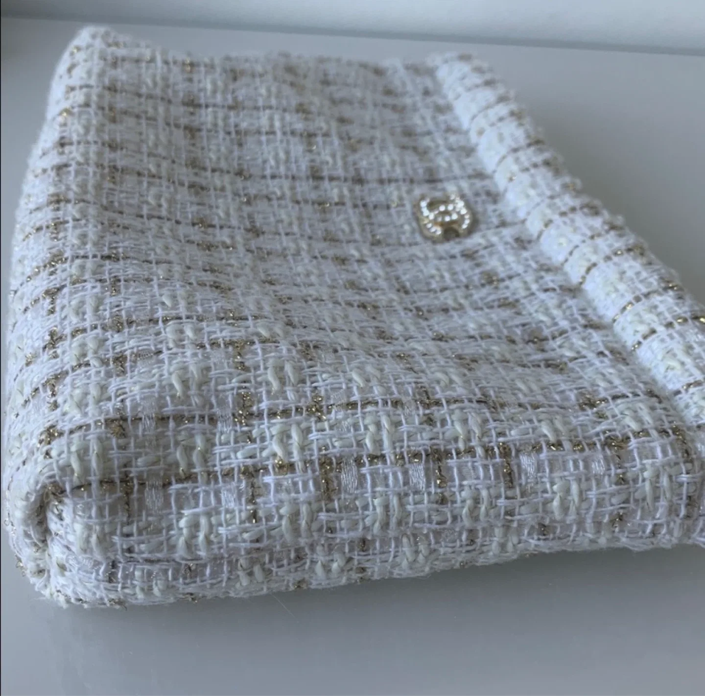 Chanel White Tweed Cosmetics Bag