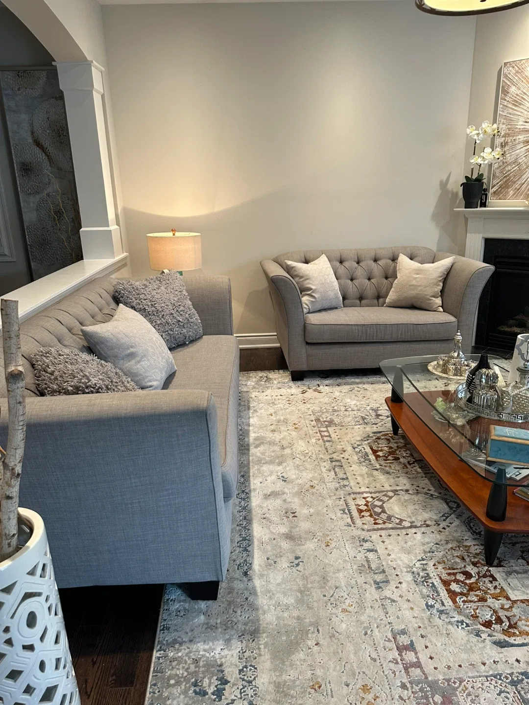 Grey Tufted Sofa and Loveseat Set image indicator(3)