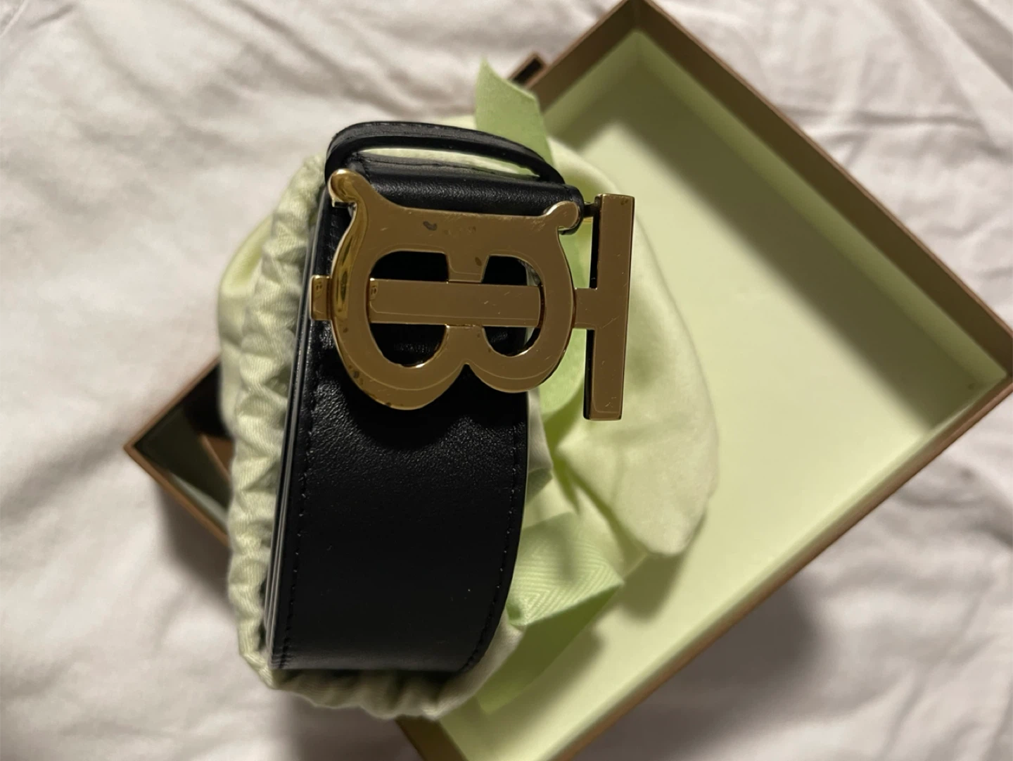 Burberry Black Leather Belt with Gold Buckle - photo 2