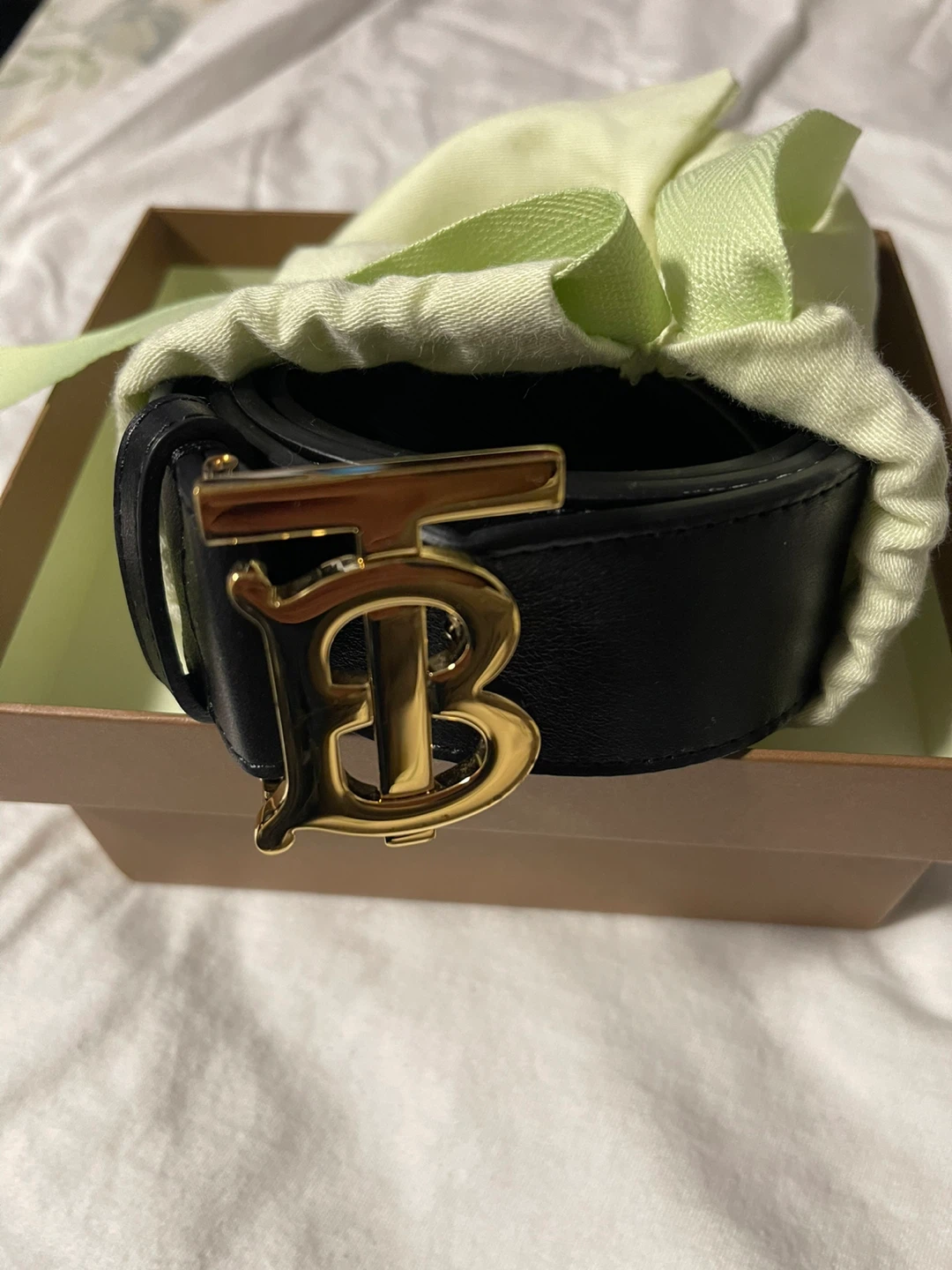Burberry Black Leather Belt with Gold Buckle