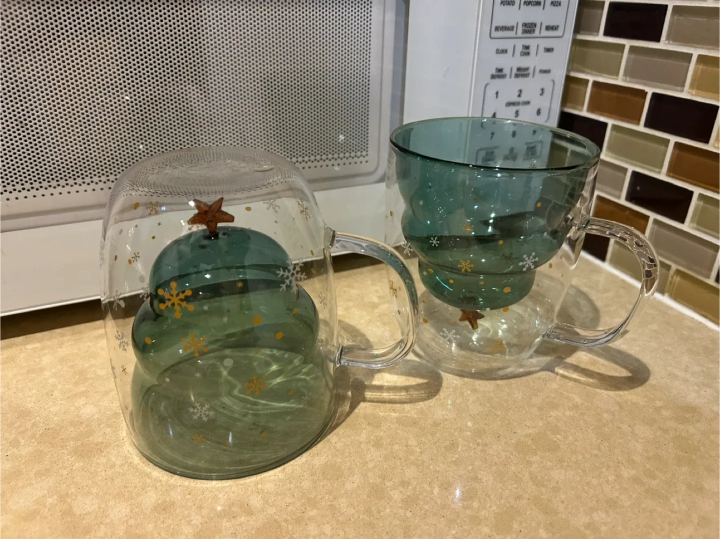 Two Christmas Tree Double Wall Glass Mugs image indicator(2)