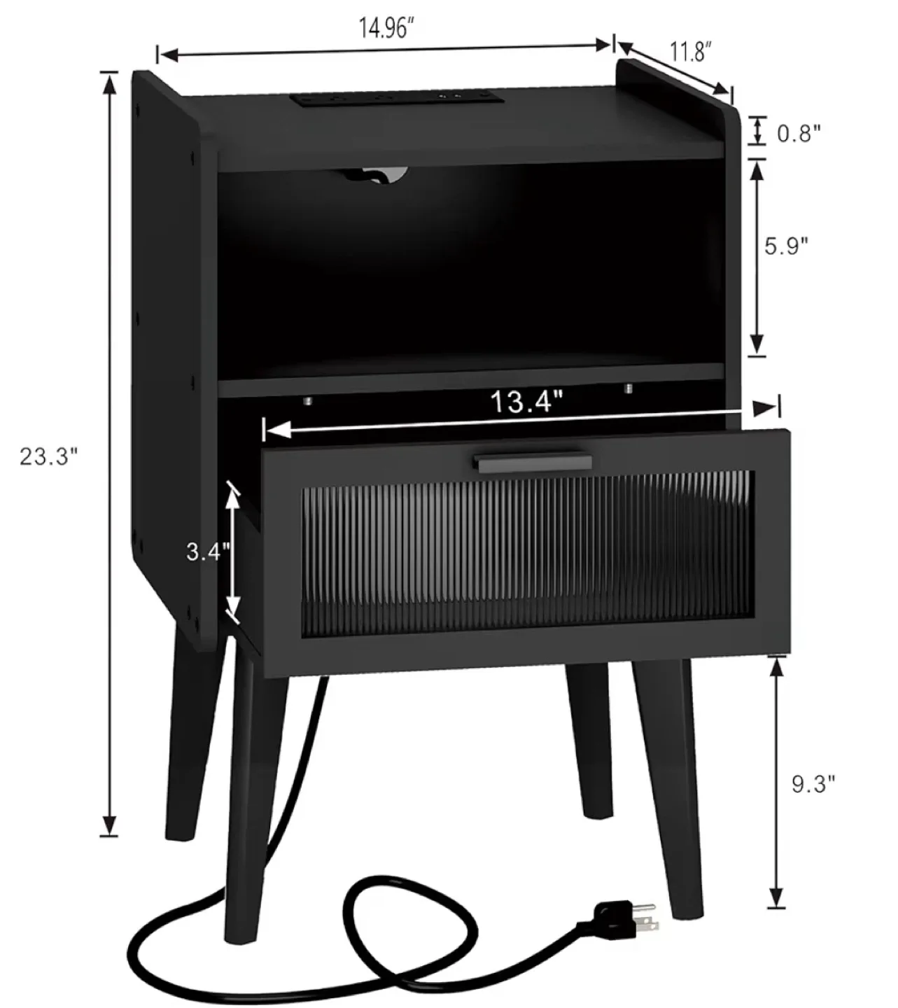 Black Nightstand End Table with USB Ports image indicator(2)