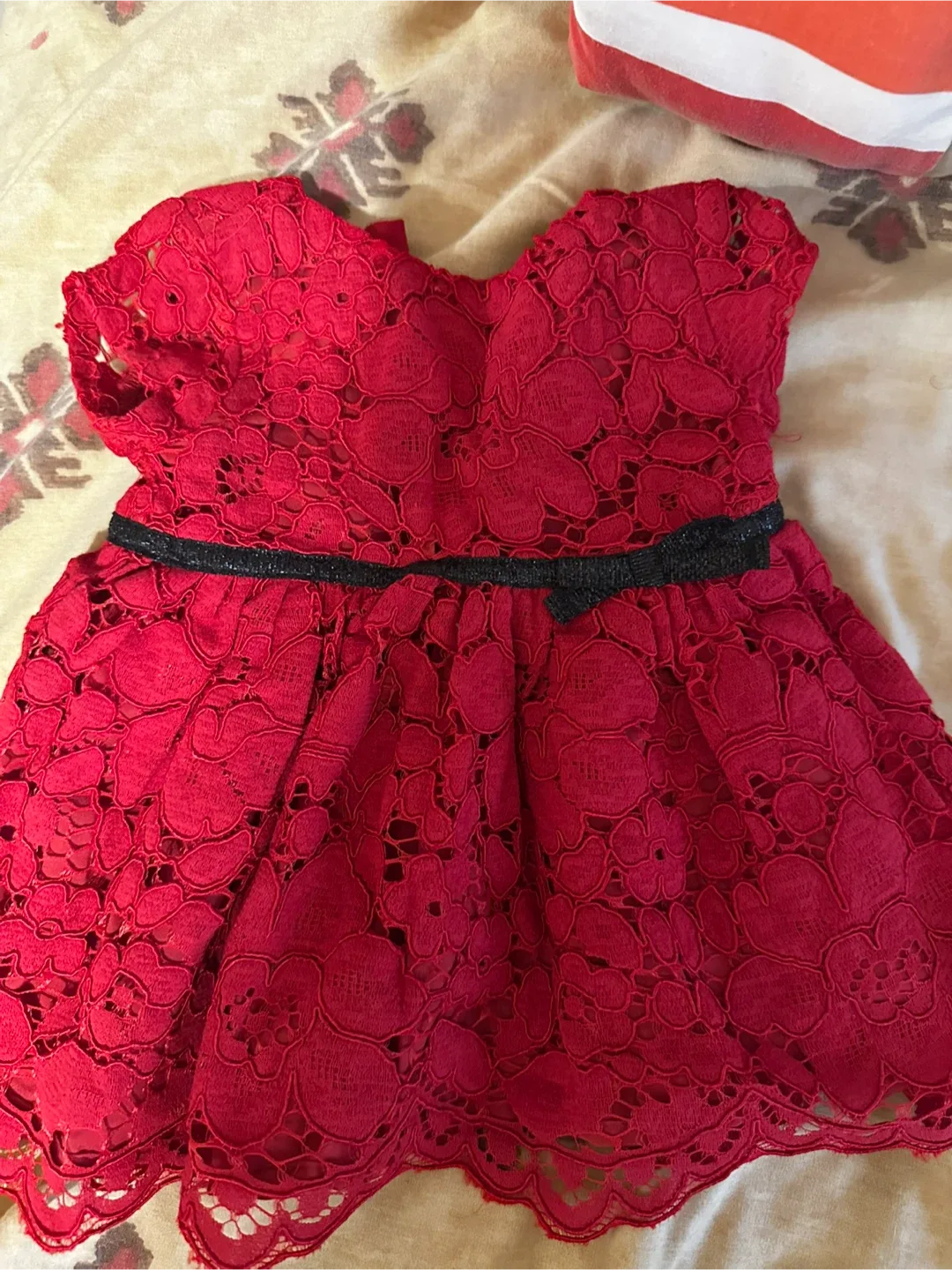 Red Lace Dress with Black Belt