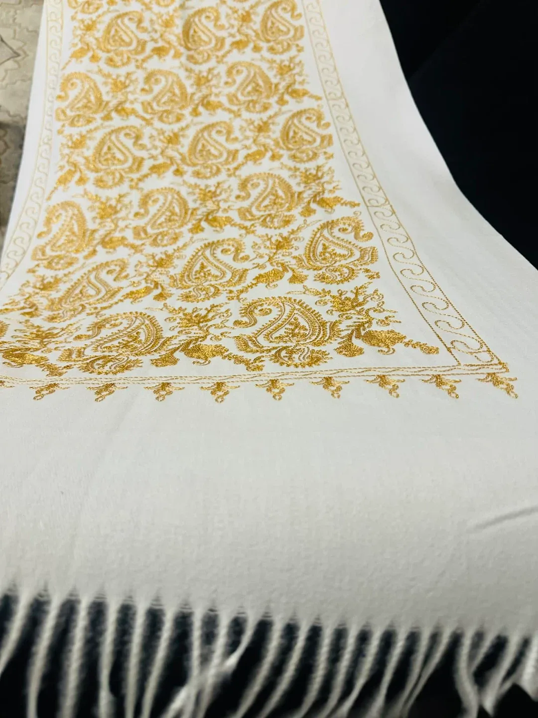 White Shawl with Gold Embroidery