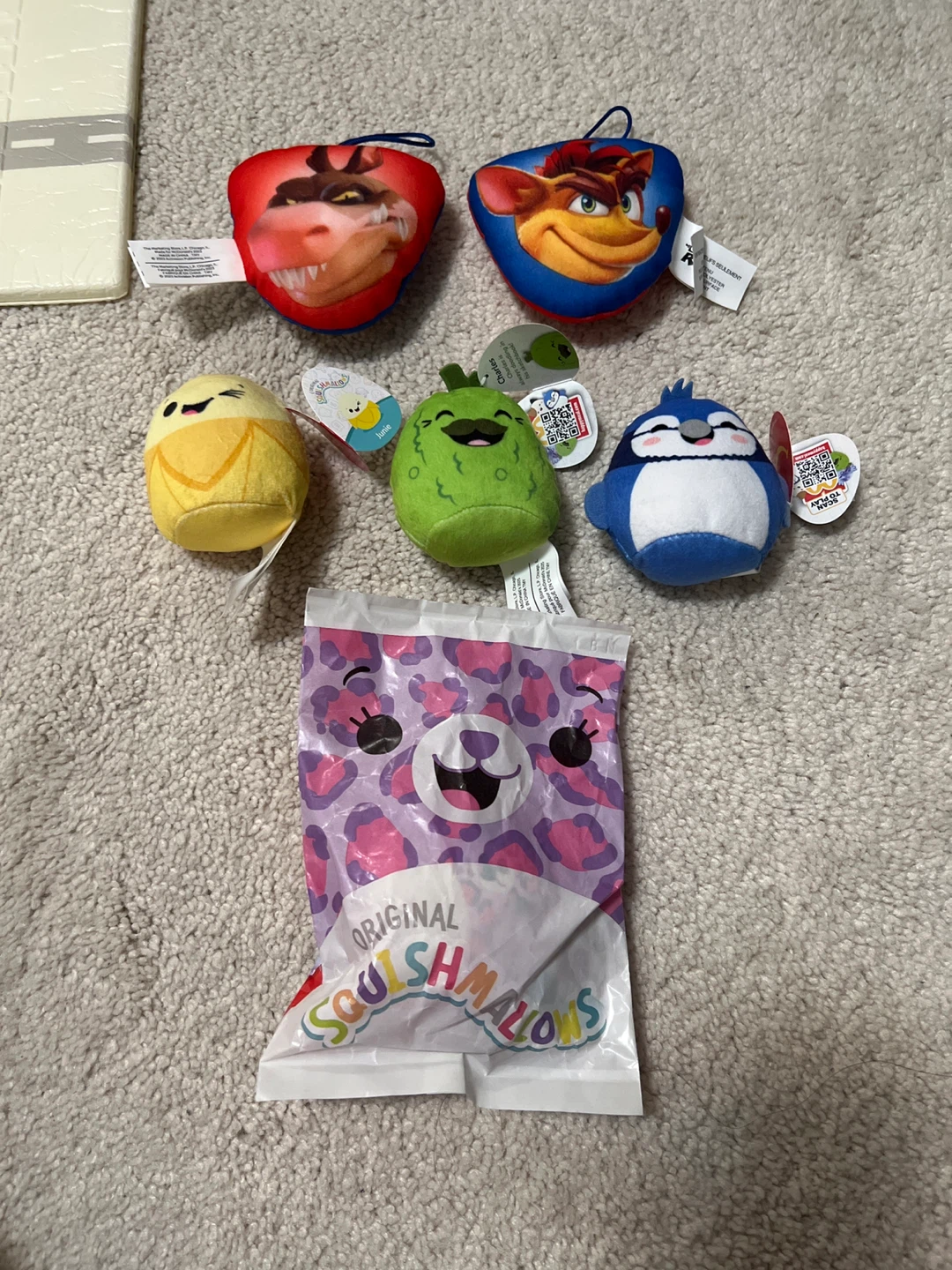 4 Squishmallows and 2 Crash Team Rumble Plush