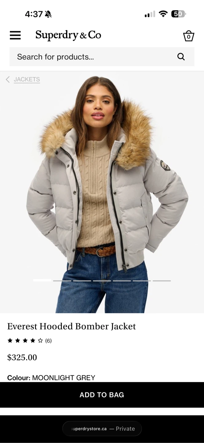 Superdry Everest Hooded Bomber Jacket - Moonlight Grey