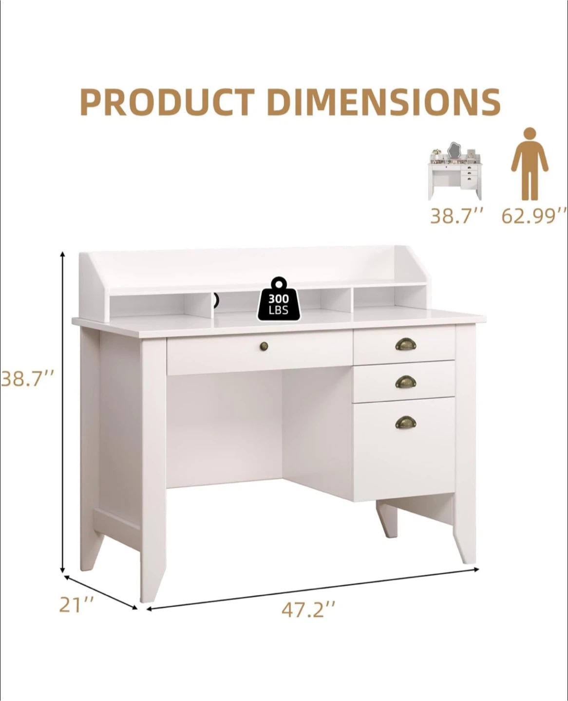 White Desk with Hutch 47.2" x 21" - photo 2