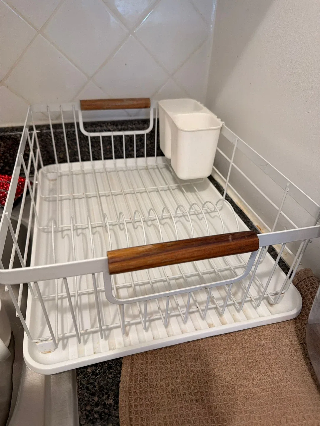 White Dish Drying Rack with Utensil Holder