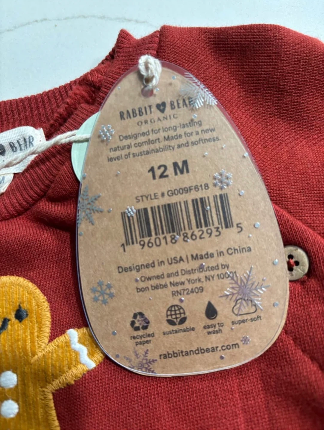 New Rabbit + Bear Organic Cotton Gingerbread Set - 12M - photo 4