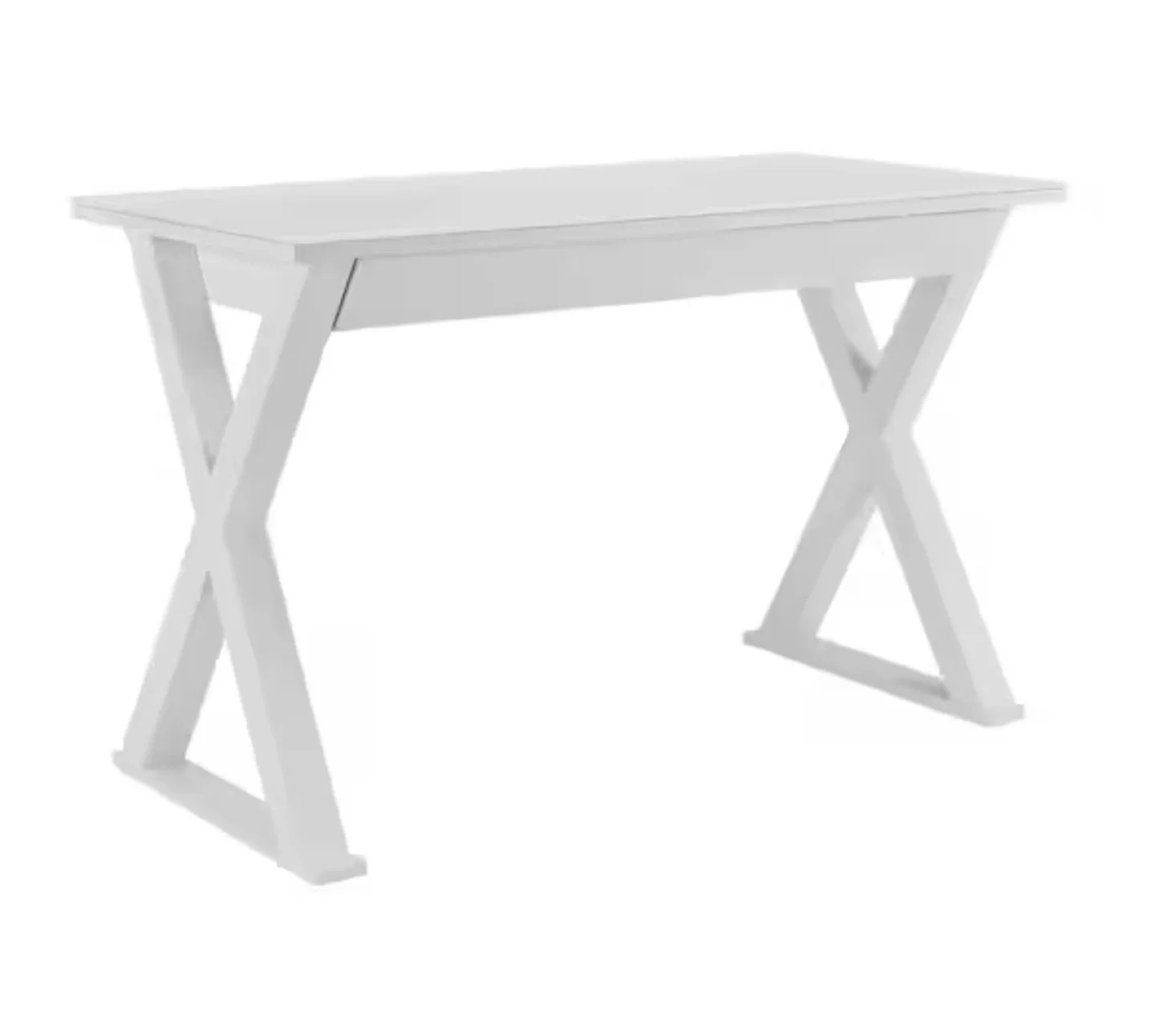 CB2 White Metal Desk with Glass Tabletop and Drawer