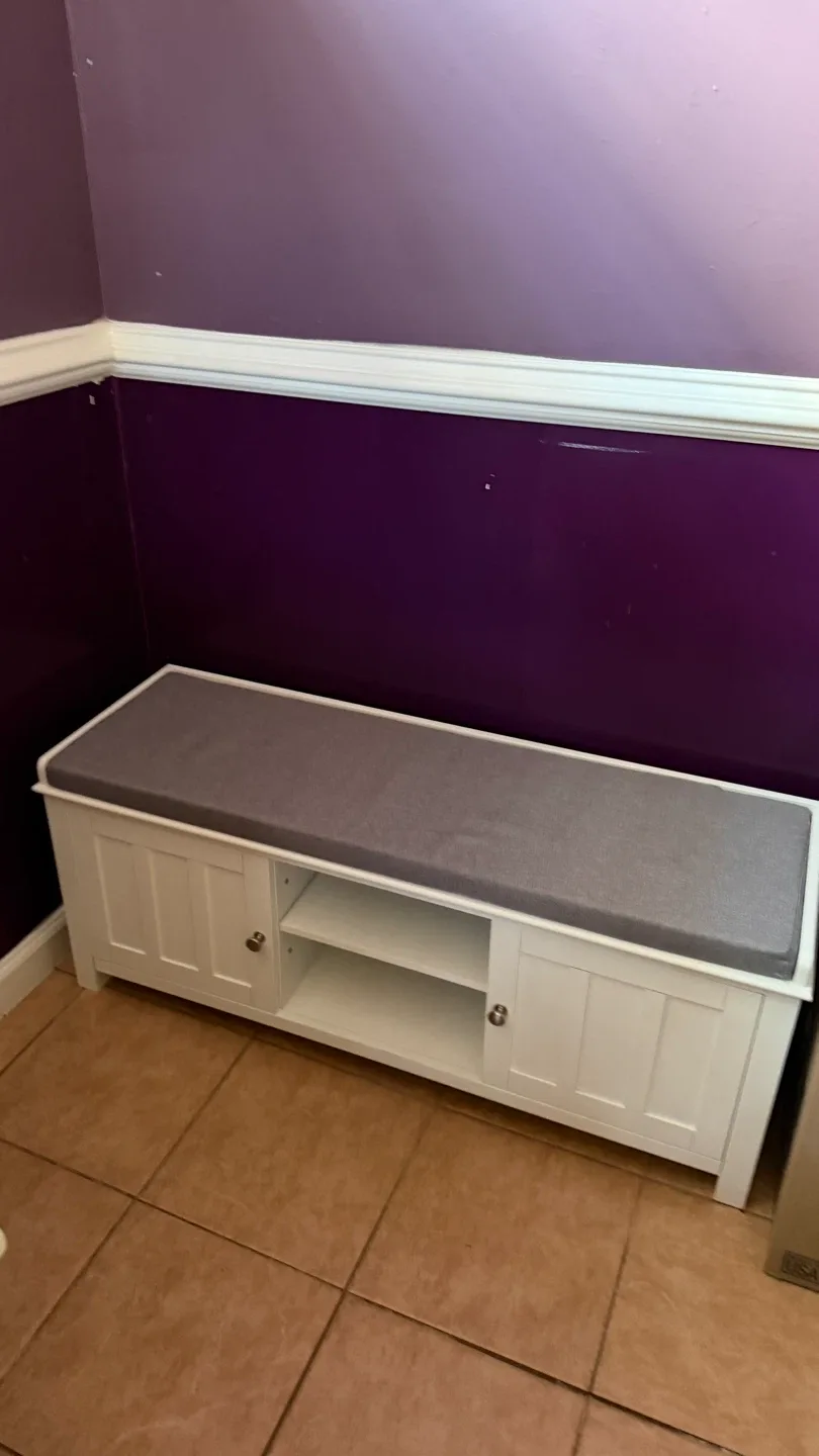 White Storage Bench with Cushion