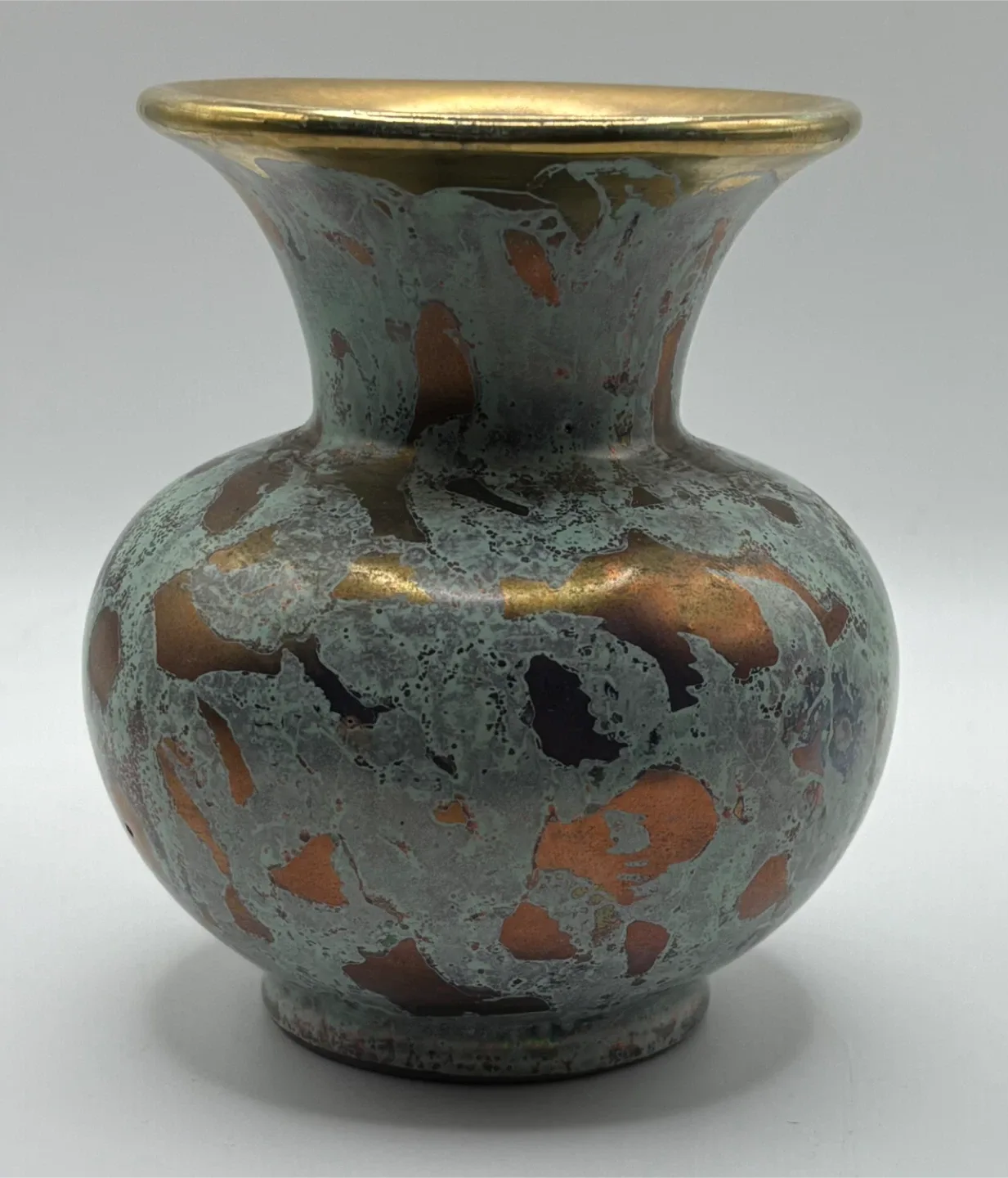 Vintage 1960’s Fohr Keramik Germany Vase Aqua Turquoise Gold 5"