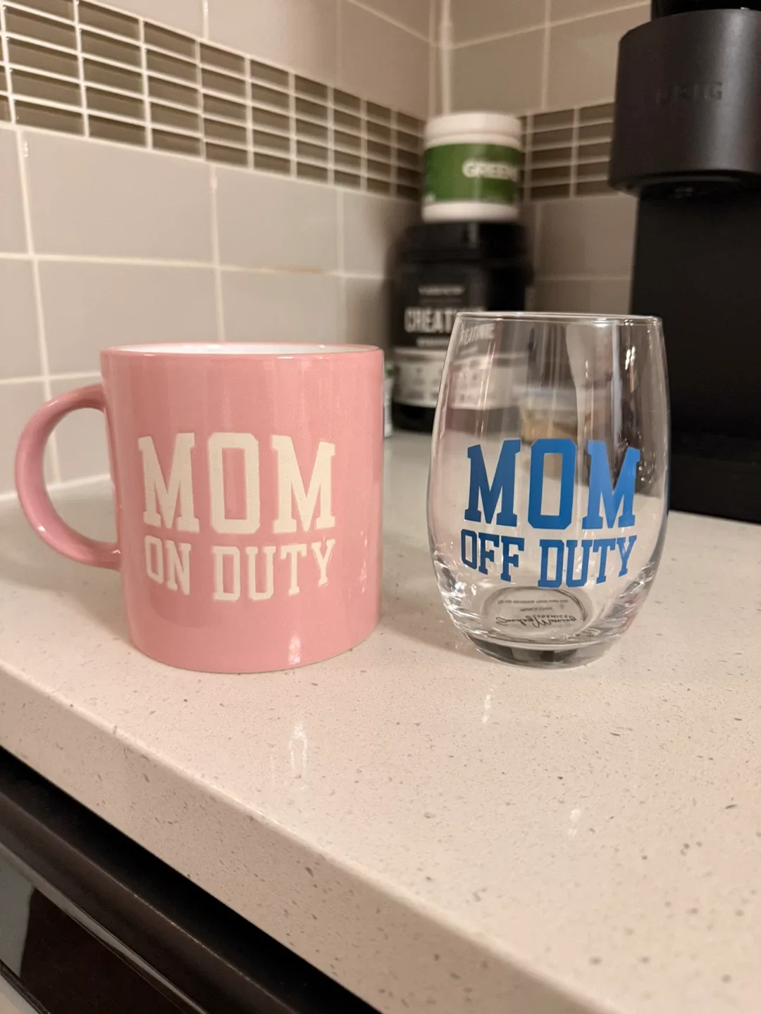 Mom on Duty Mug & Mom Off Duty Wine Glass