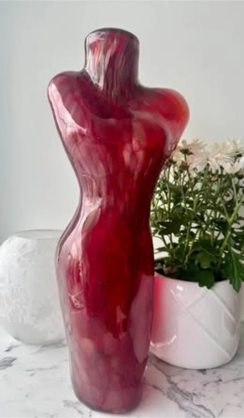 Red Sculptural Glass Vase – Torso Form Art Deco Statement Piece image indicator(2)