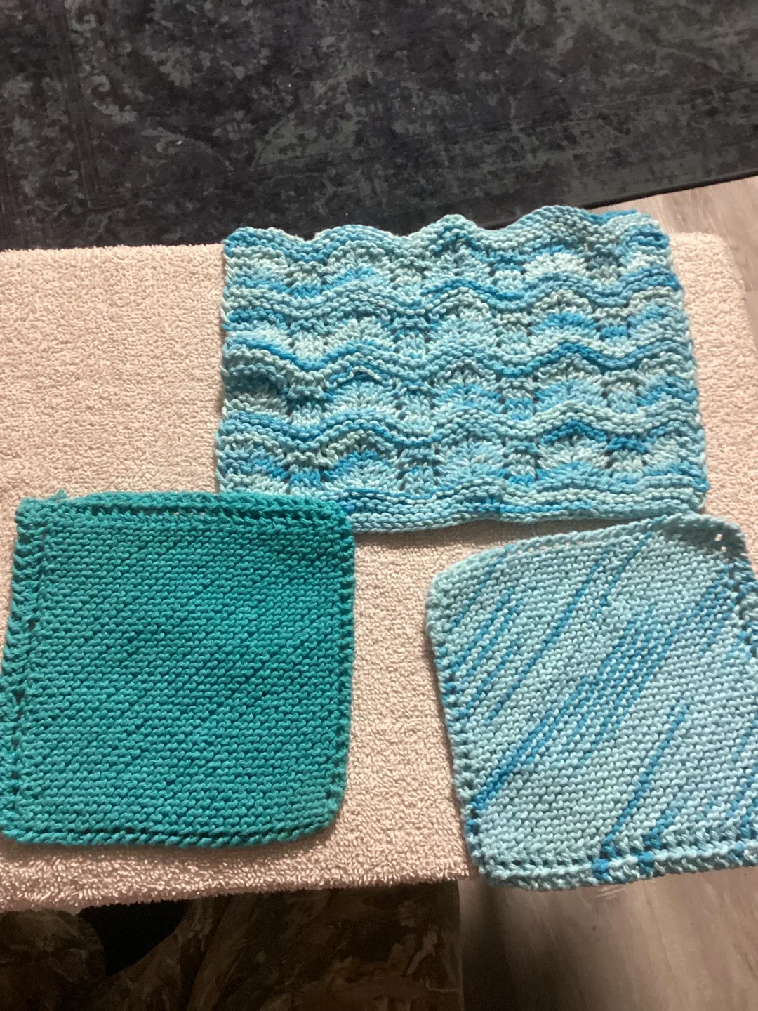 Handmade Knitted Washcloths/hotpot coasters - Set of 3