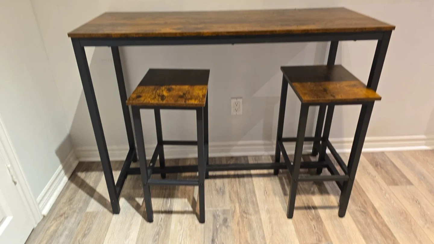 Bar Table with 2 Stools - Rustic Brown