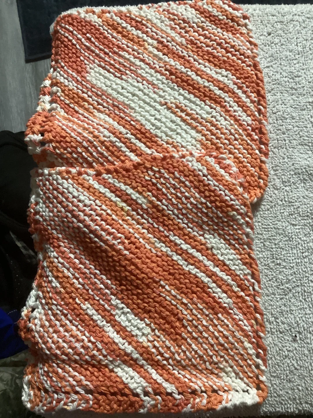 Handmade Orange & White Knitted Dishcloth/hotpot coasters
