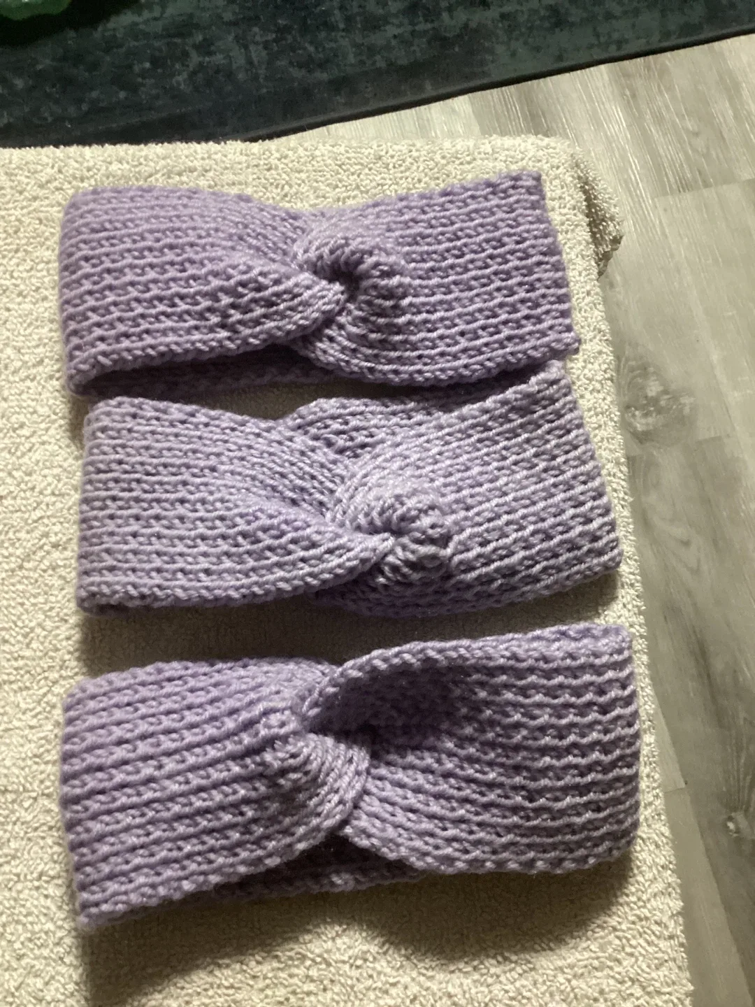 Handmade Knitted Lavender Headbands - Set of 3