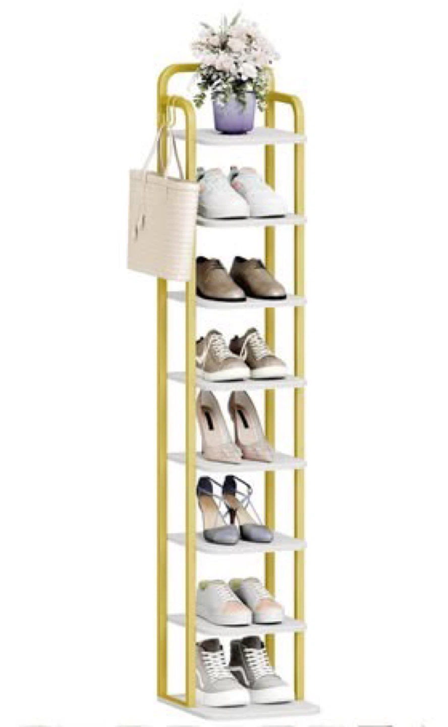 8-Tier Shoe Rack Stand - Gold & White
