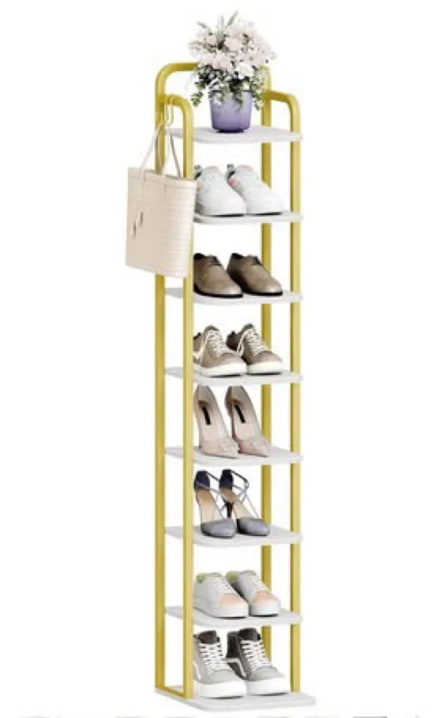 8-Tier Shoe Rack Stand - Gold & White