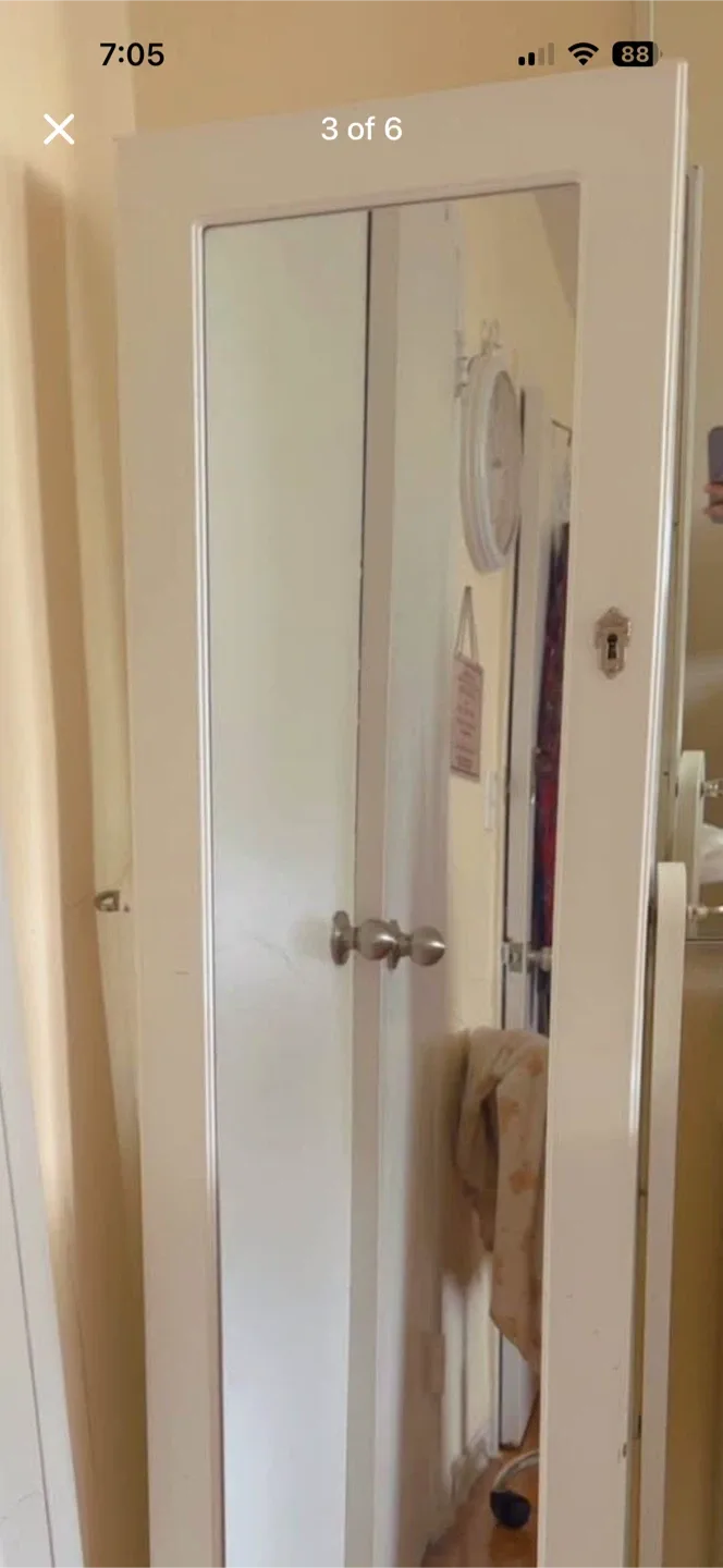 White Jewellery Armoire with Mirror and key