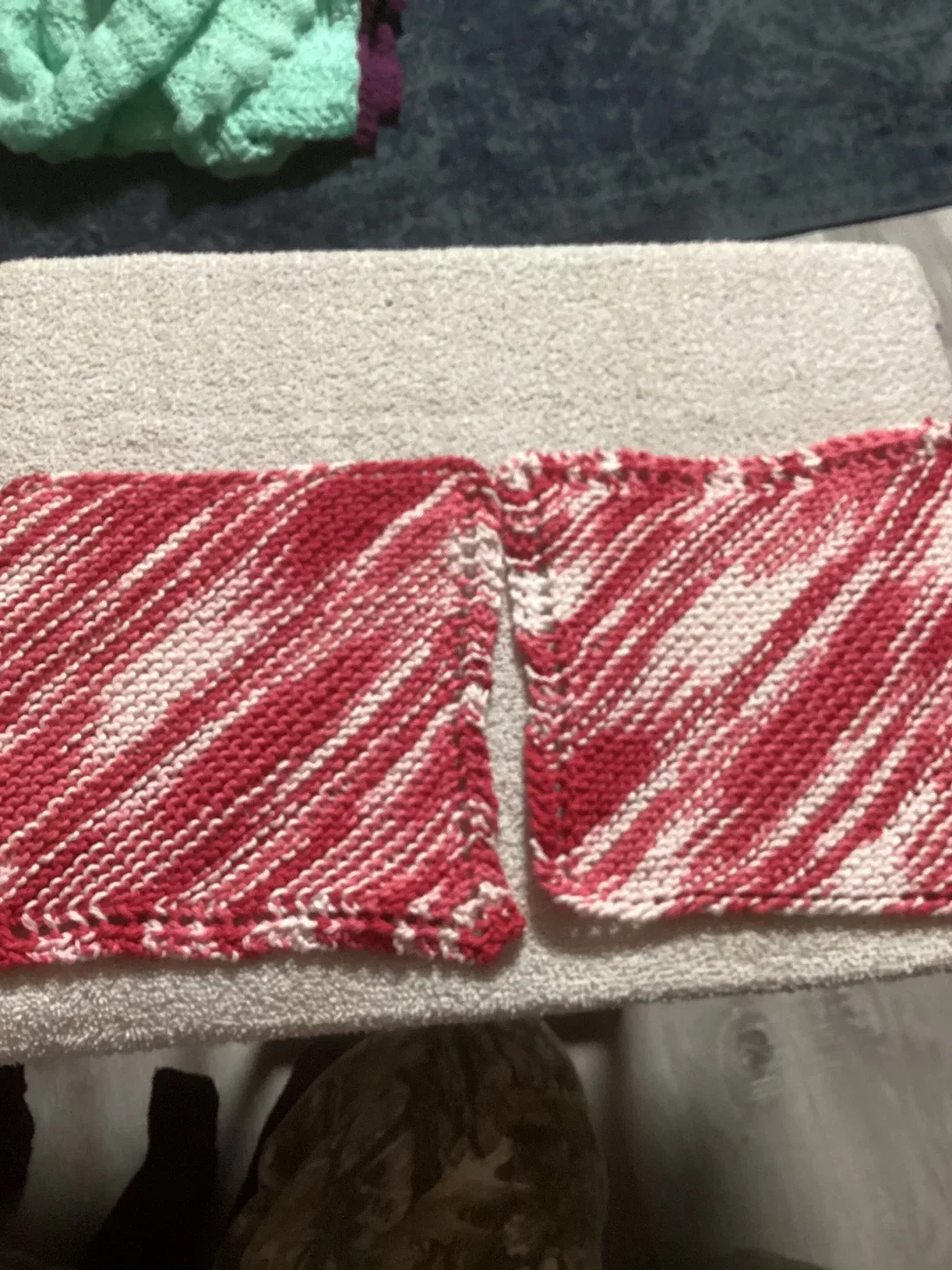 Handmade Red & White Knitted Washcloths/ hotpot coasters