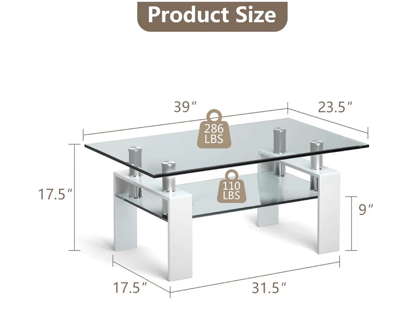 Glass Top Coffee Table - White Frame, 39" x 23.5" - photo 5