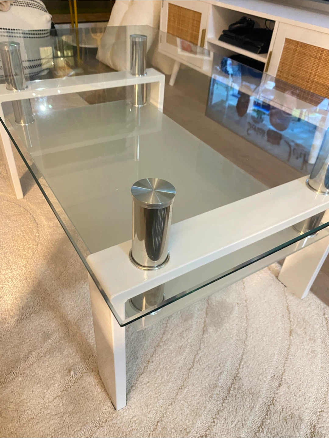 Glass Top Coffee Table - White Frame, 39" x 23.5" - photo 2