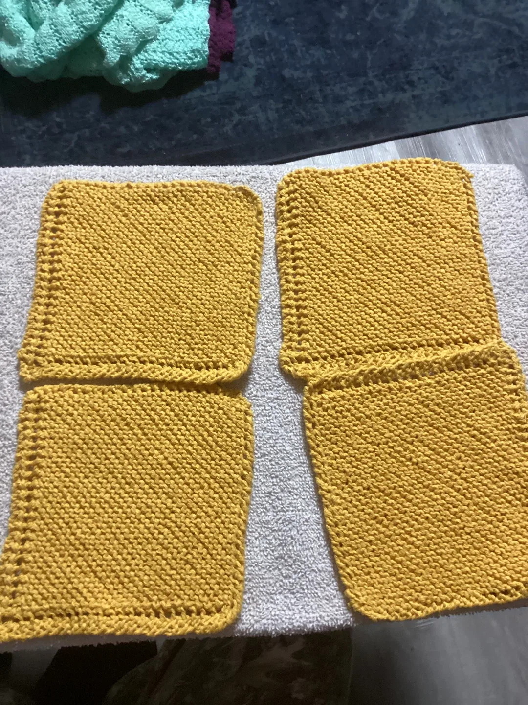 Handmade Yellow Knit Washcloths/hotpot coasters(Set of 4)