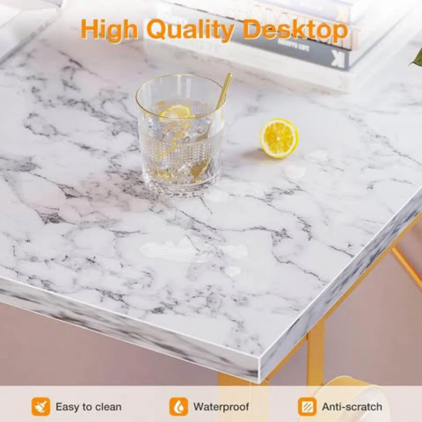 40” White Marble & Gold Desk – Compact Home Office/Study Table image indicator(2)
