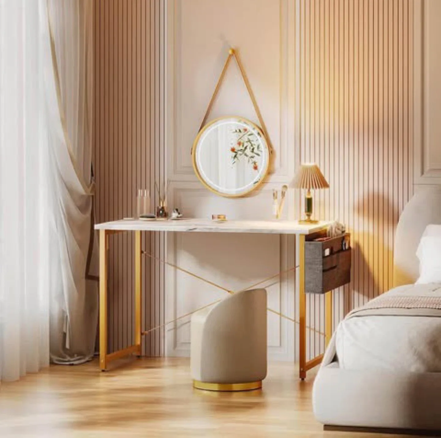 40” White Marble & Gold Desk – Compact Home Office/Study Table image indicator(4)