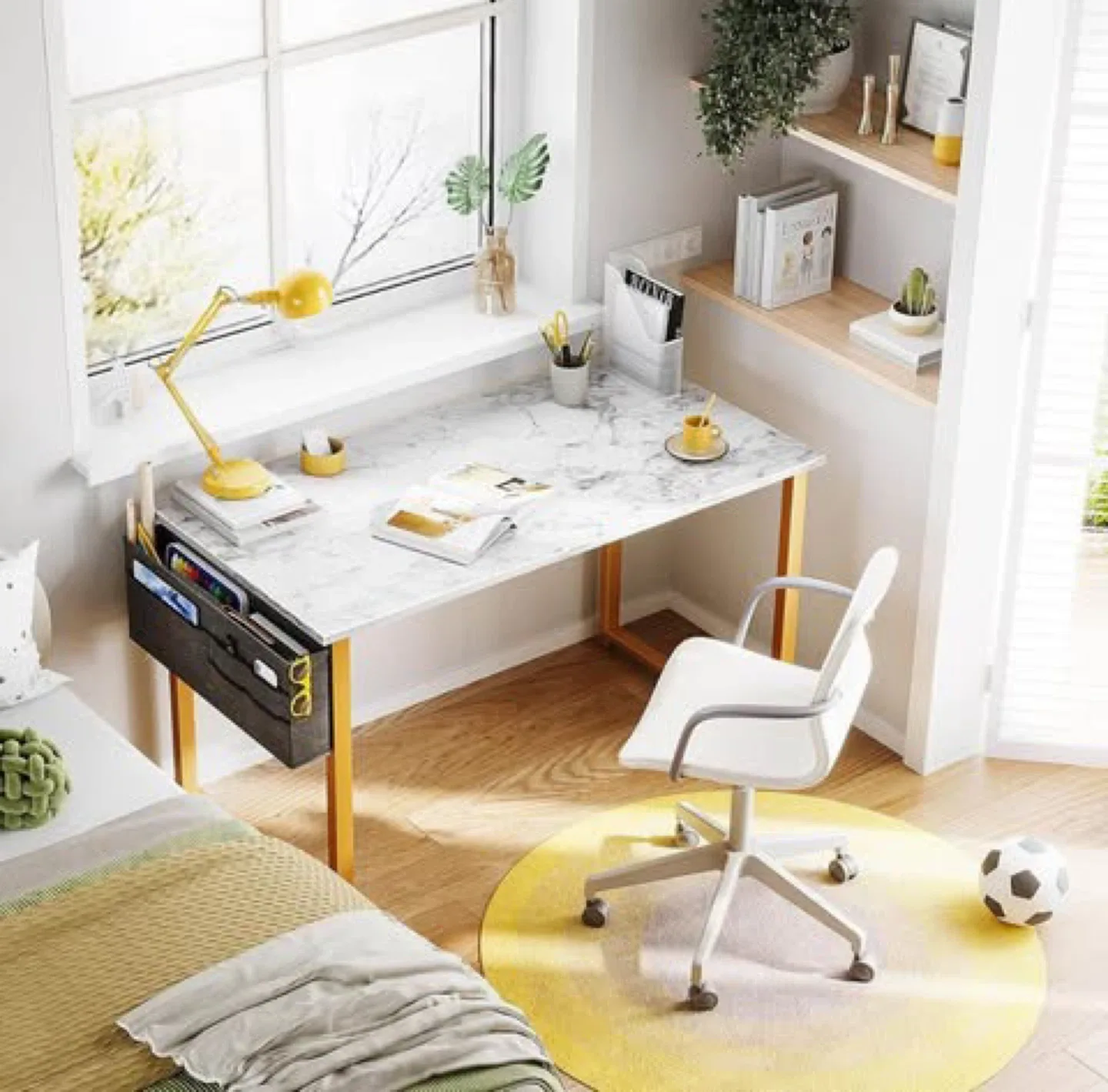 40” White Marble & Gold Desk – Compact Home Office/Study Table image indicator(5)