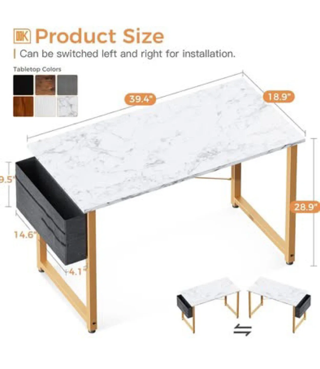 40” White Marble & Gold Desk – Compact Home Office/Study Table image indicator(7)