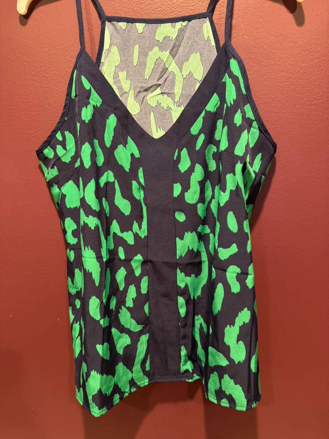 Shein Green & Navy Leopard Print Tank Top - L