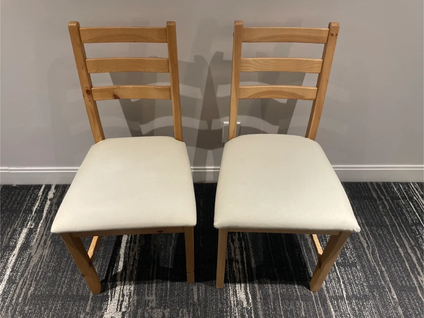 2 IKEA Chairs - Light Wood Frame, Off-White Seat