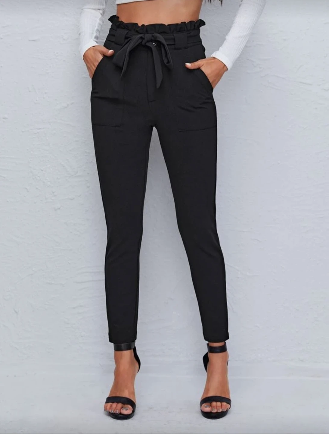 Black Paper Bag Waist Pants