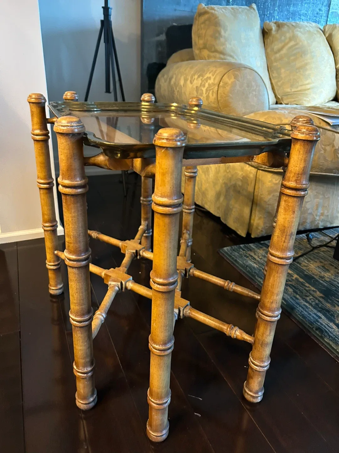 Bamboo Style Side Table - Glass Top/Tray image indicator(4)