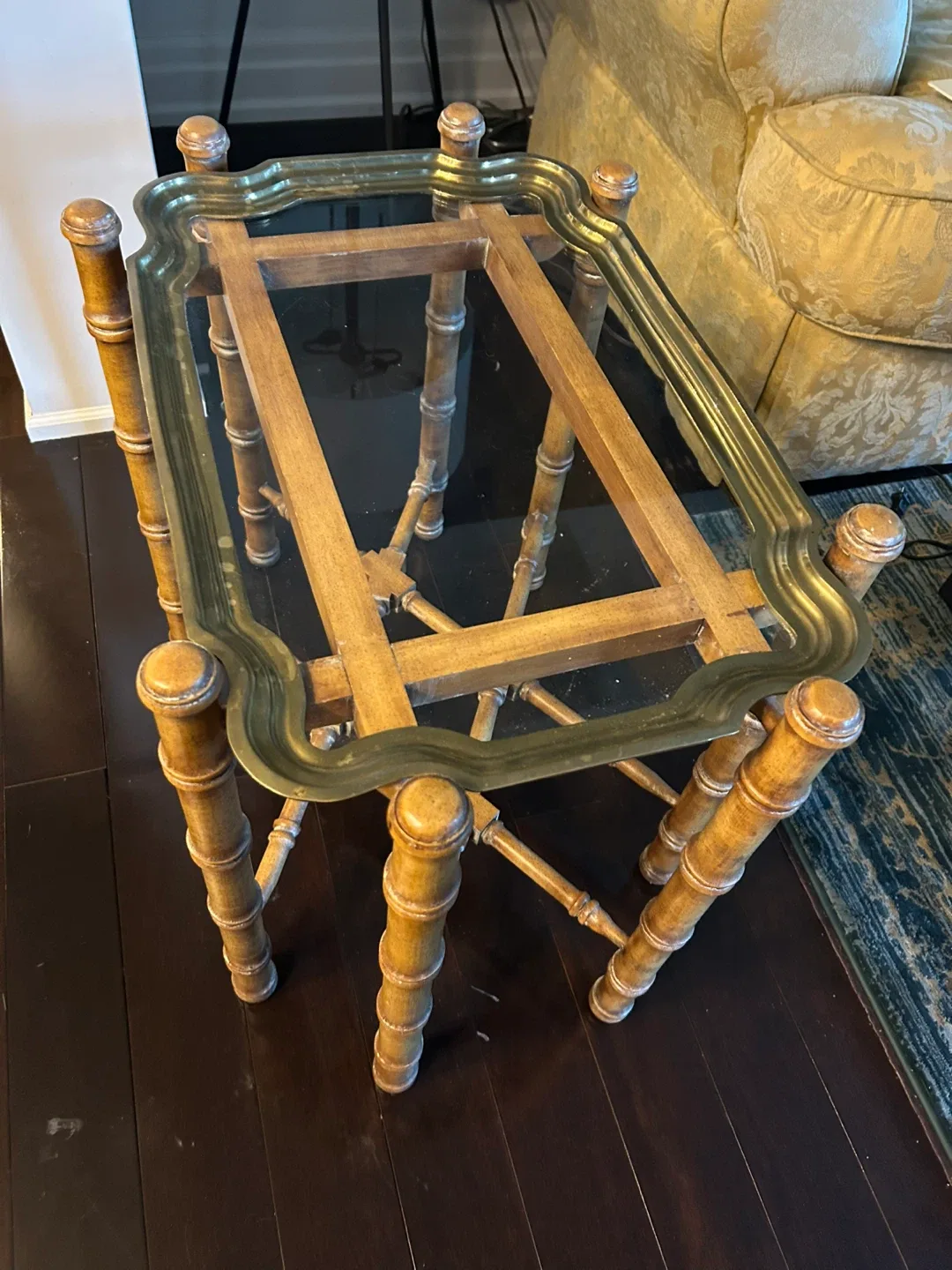 Bamboo Style Side Table - Glass Top/Tray image indicator(3)