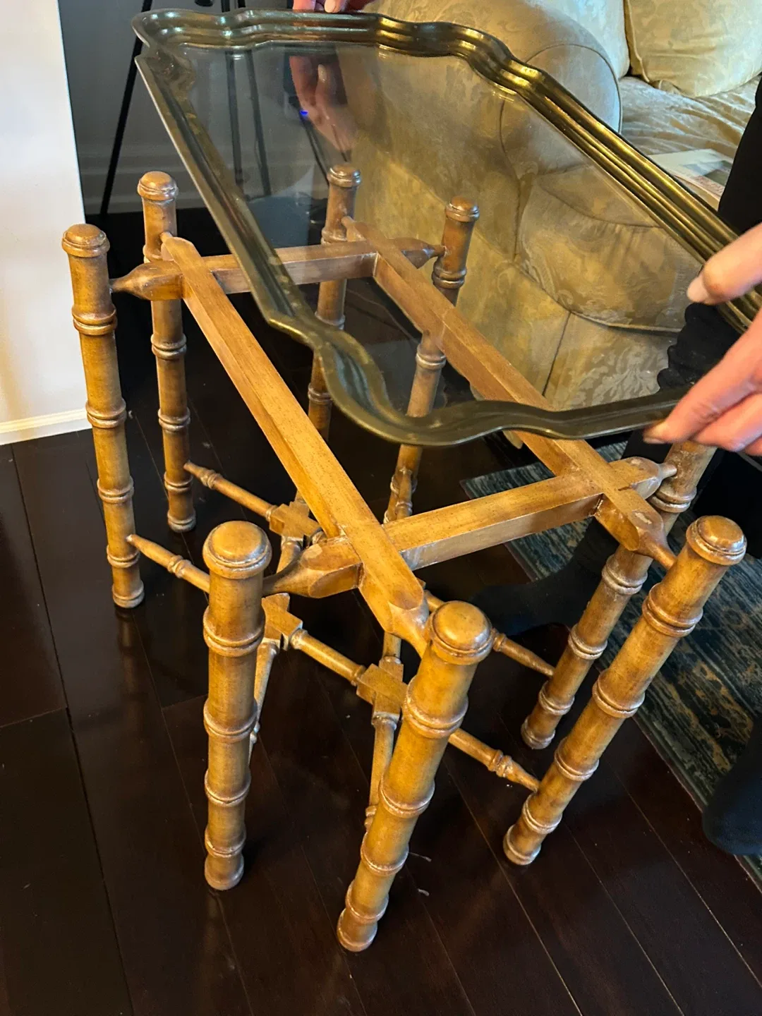 Bamboo Style Side Table - Glass Top/Tray image indicator(2)