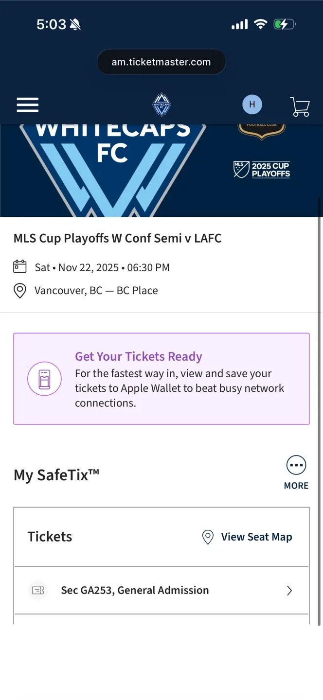 Whitecaps FC Playoff Ticket - Nov 22, 2025