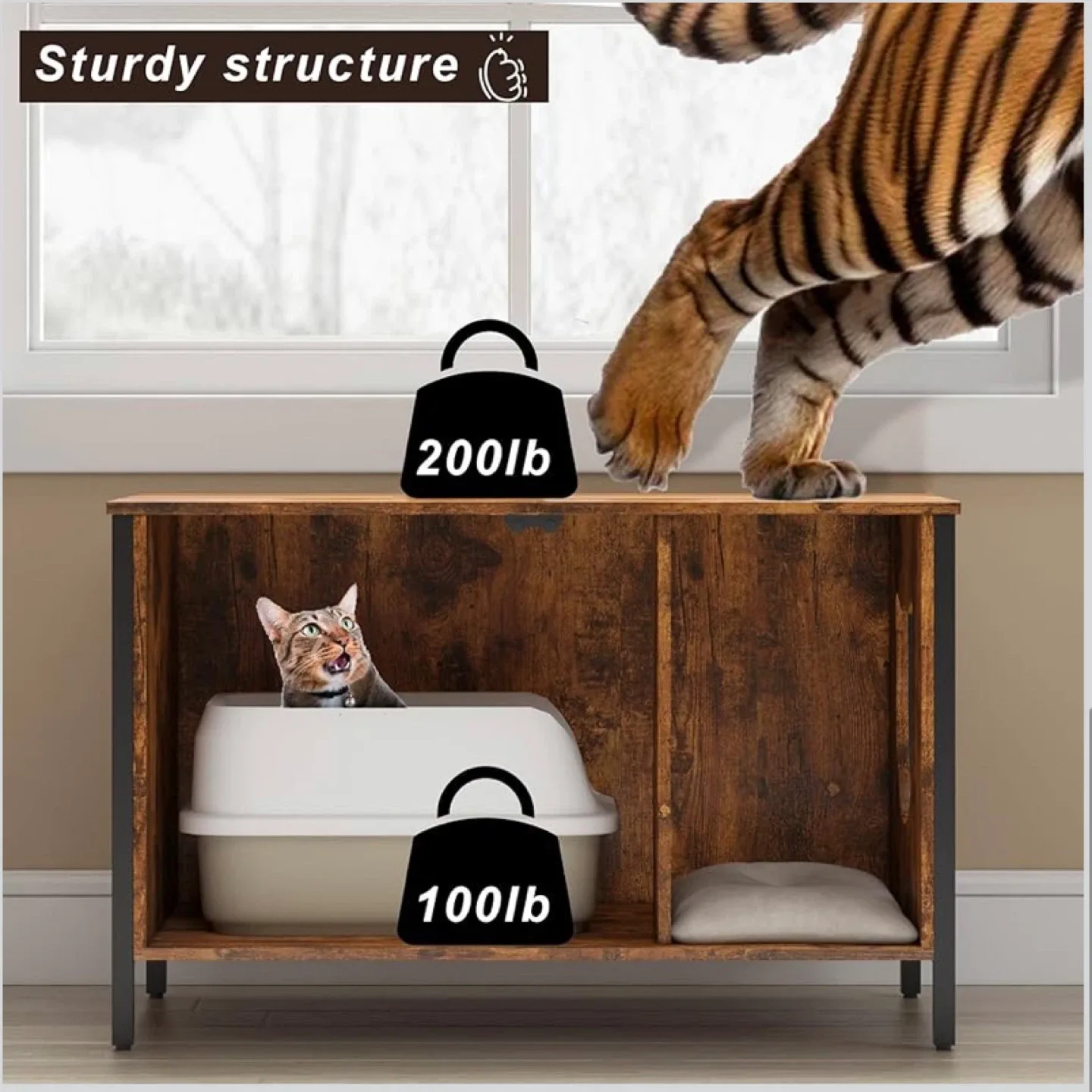 Wooden Cat Litter Box Enclosure Furniture image indicator(2)